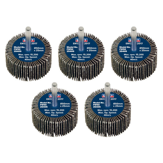 Sealey Flap Wheel �50 x 25mm 40Grit �6mm Shaft - Pack of 5 FW5025405
