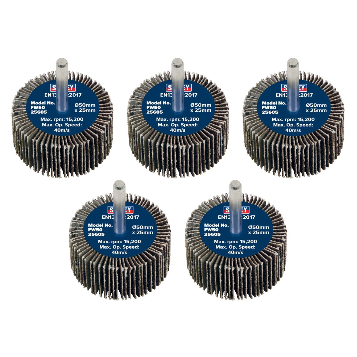 Sealey Flap Wheel �50 x 25mm 60Grit �6mm Shaft - Pack of 5 FW5025605