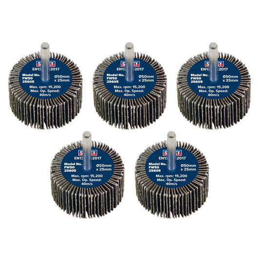Sealey Flap Wheel �50 x 25mm 60Grit �6mm Shaft - Pack of 5 FW5025605