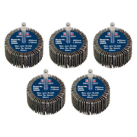 Sealey Flap Wheel �50 x 25mm 80Grit �6mm Shaft - Pack of 5 FW5025805