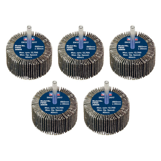 Sealey Flap Wheel �60 x 30mm 60Grit �6mm Shaft - Pack of 5 FW6030605