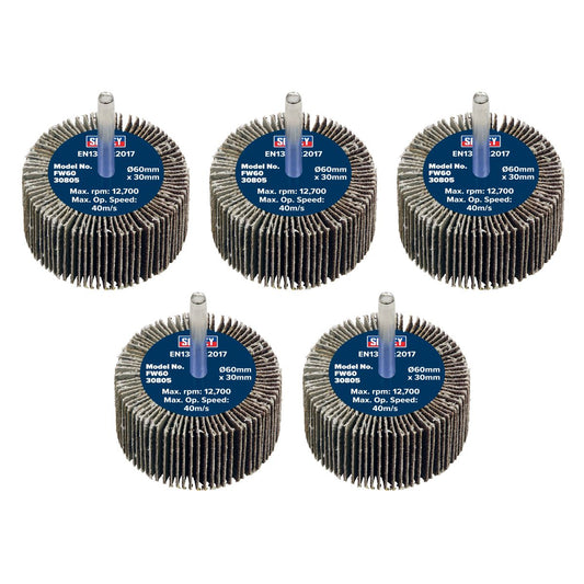 Sealey Flap Wheel �60 x 30mm 80Grit �6mm Shaft - Pack of 5 FW6030805