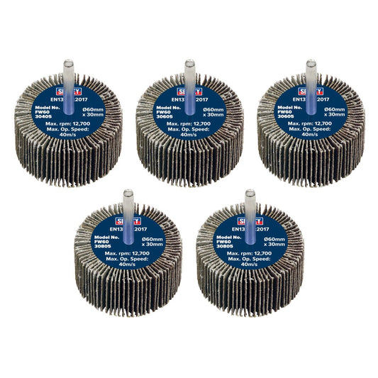 Sealey Flap Wheel �60 x 30mm �6mm Shaft Assorted Grit - Pack of 5 FW6030ASS