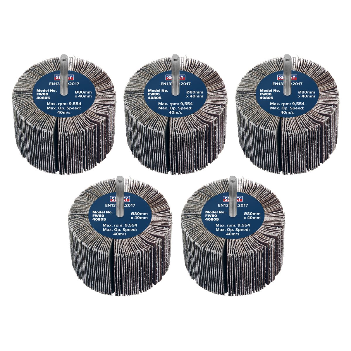 Sealey Abrasive Flap Wheel 80 x 40mm 80Grit 6mm Shaft Pack of 5 FW8040805