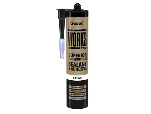 Geocel THE WORKS PRO Sealant And Adhesive Clear 290ml Paintable GEO6001241