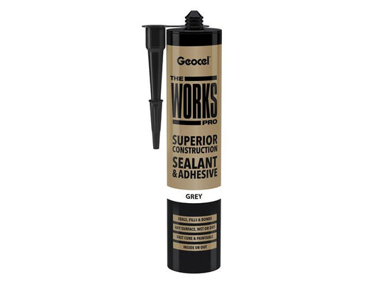 Geocel THE WORKS PRO Sealant And Adhesive Grey 290ml Paintable GEO6001243