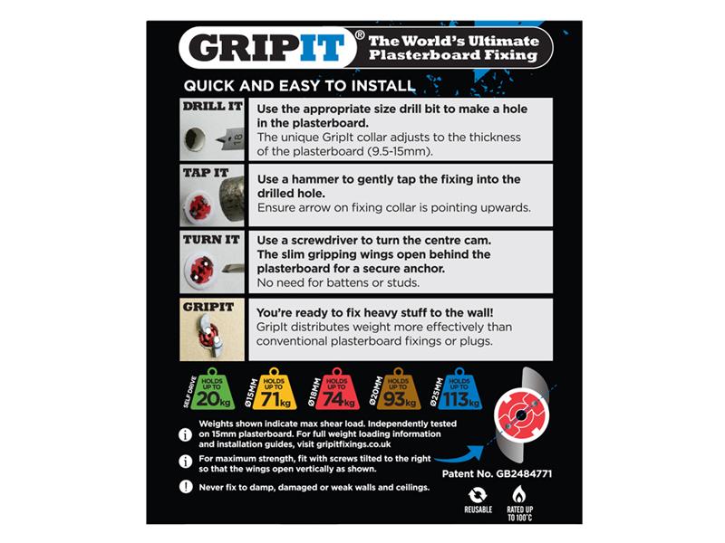 Gripit Red Plasterboard Fixings 18mm (Pack 4) GRP184