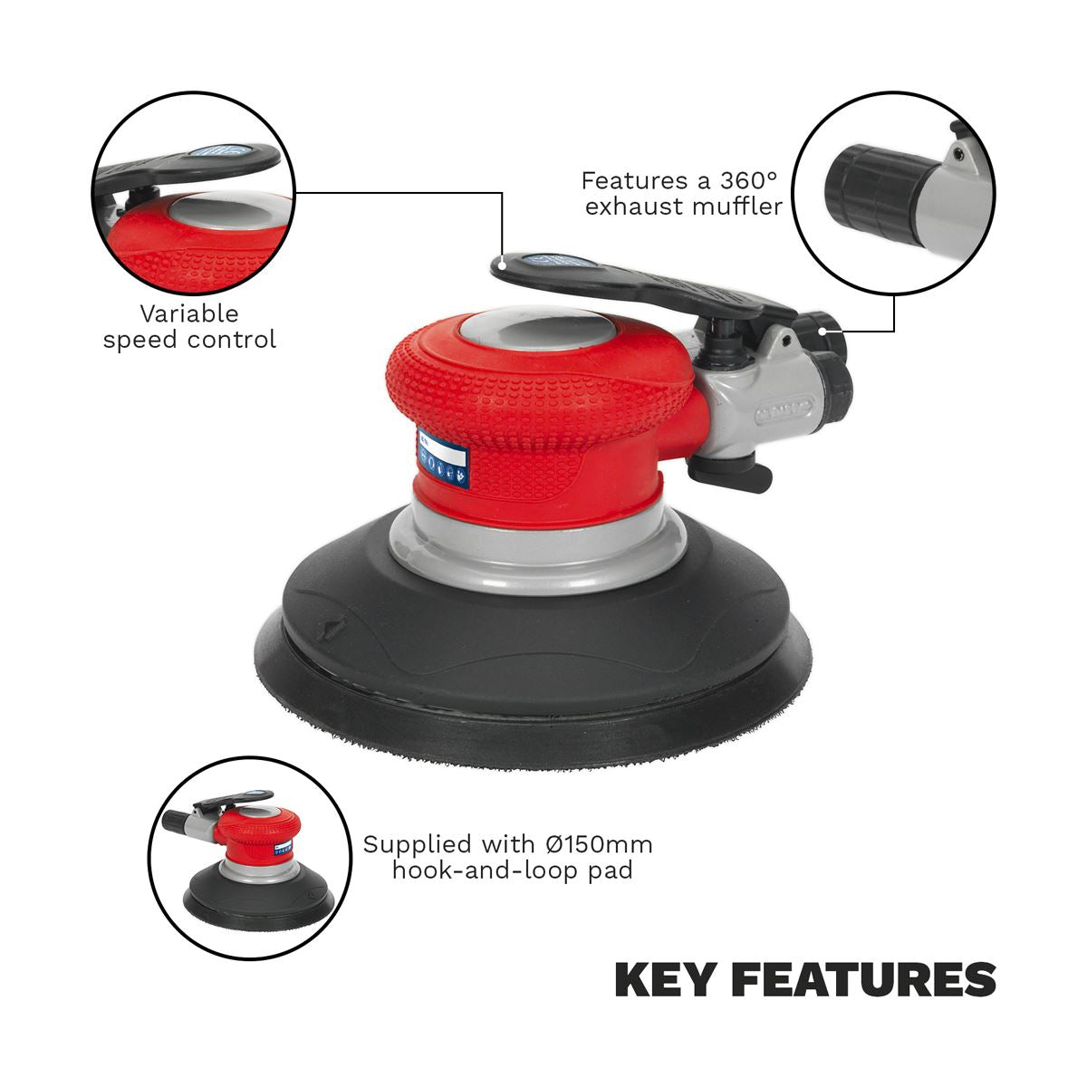 Sealey Air Palm Random Orbital Sander �150mm GSA04