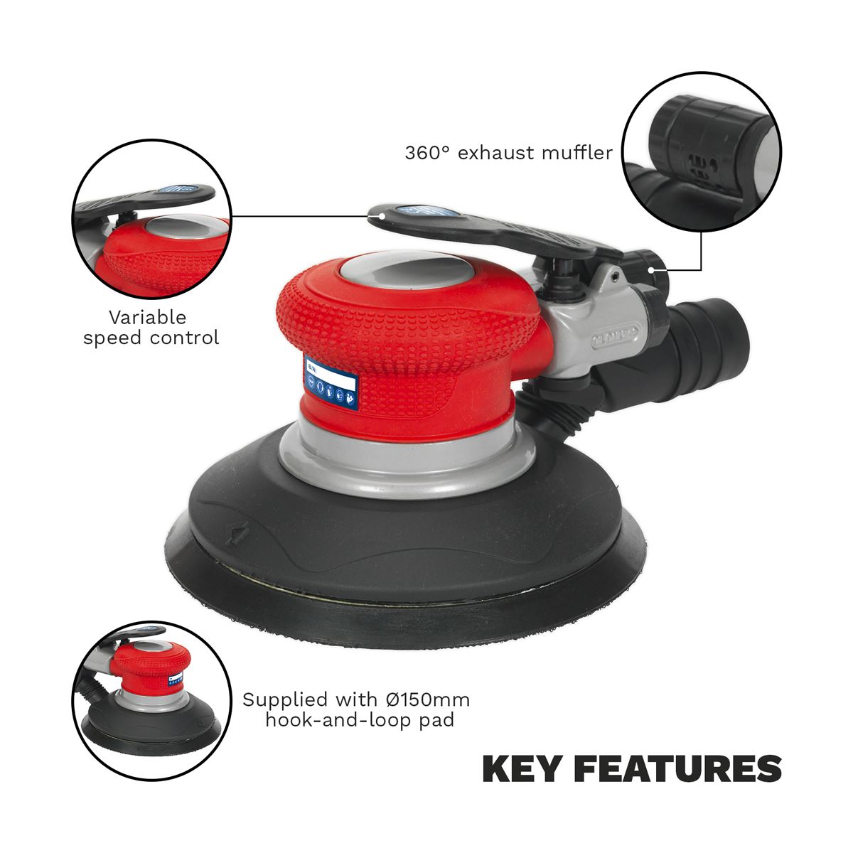 Sealey Air Palm Random Orbital Sander �150mm Dust-Free GSA05