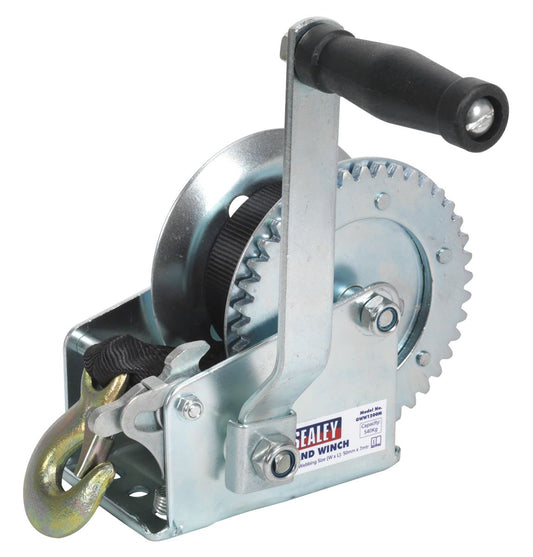 Sealey Geared Hand Winch 540kg Capacity with Webbing Strap GWW1200M