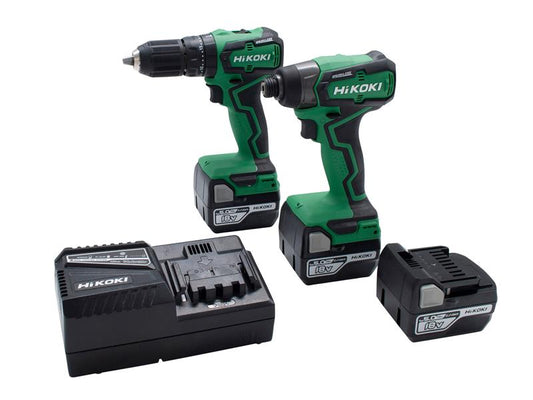 HiKOKI Twin Pack Combi Drill And Impact Driver 18V 3 x 5.0Ah Li-ion KC18DDXJBZ