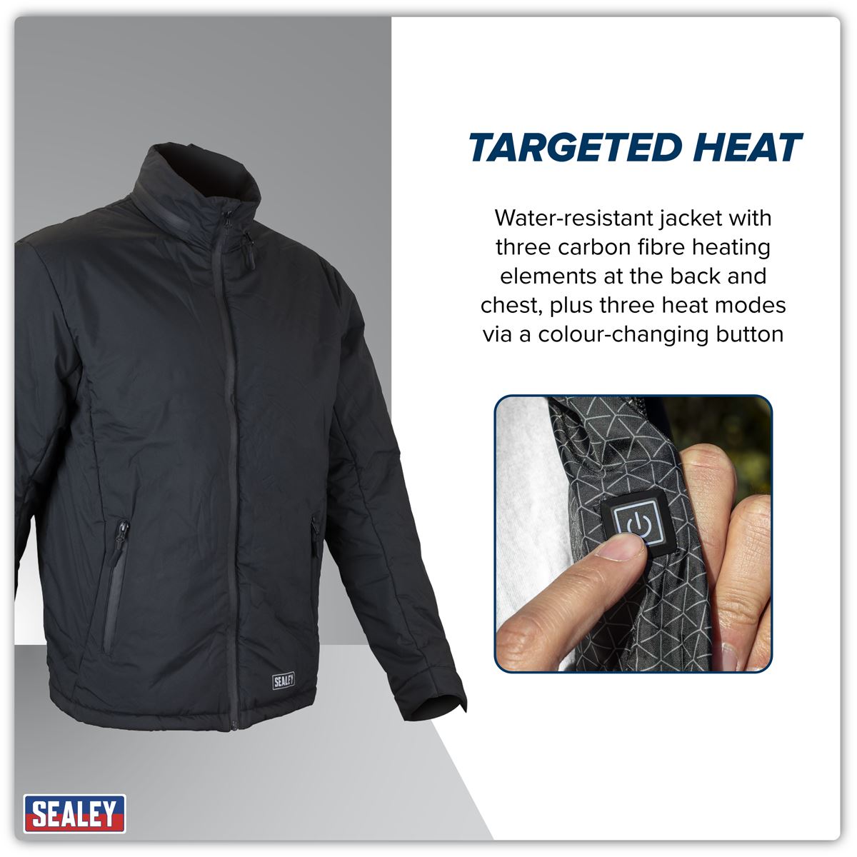 Sealey 5V Heated Rain Jacket Large with Power Bank Wind Resistant HJ03KIT