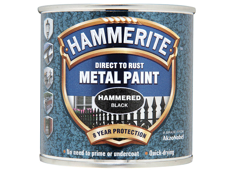 Hammerite Direct to Rust Hammered Finish Metal Paint Black 250ml HMMHFBL250