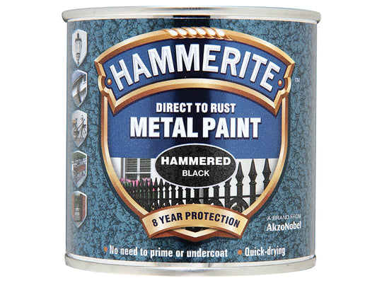 Hammerite Direct to Rust Hammered Finish Metal Paint Black 250ml HMMHFBL250