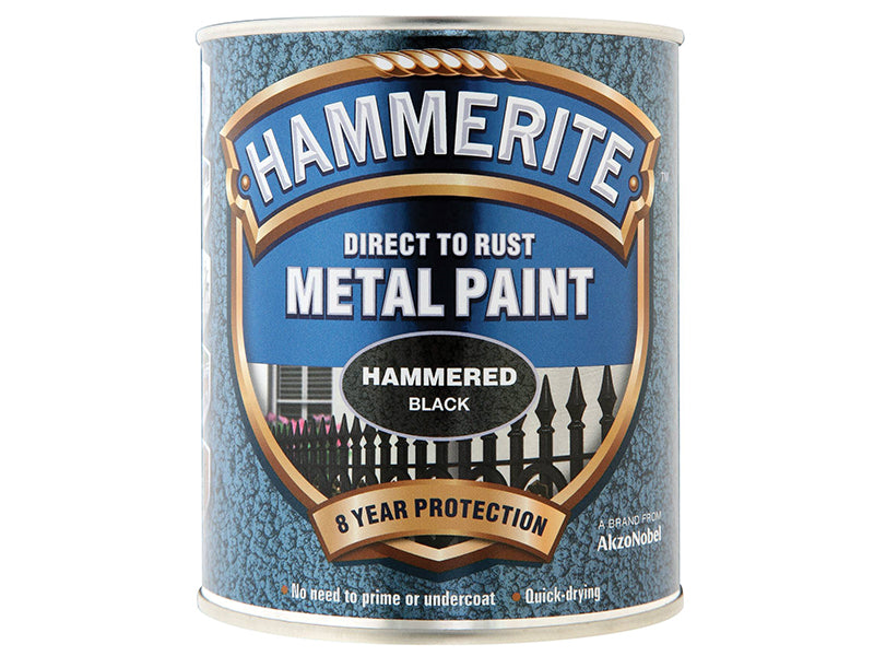 Hammerite Direct to Rust Hammered Finish Metal Paint Black 750ml HMMHFBL750