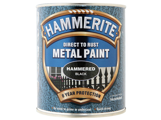 Hammerite Direct to Rust Hammered Finish Metal Paint Black 750ml HMMHFBL750