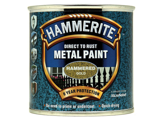 Hammerite Direct to Rust Hammered Finish Metal Paint Gold 250ml HMMHFGO250