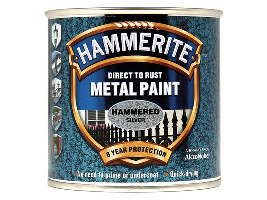 Hammerite Direct to Rust Hammered Finish Metal Paint Silver 250ml HMMHFSG250