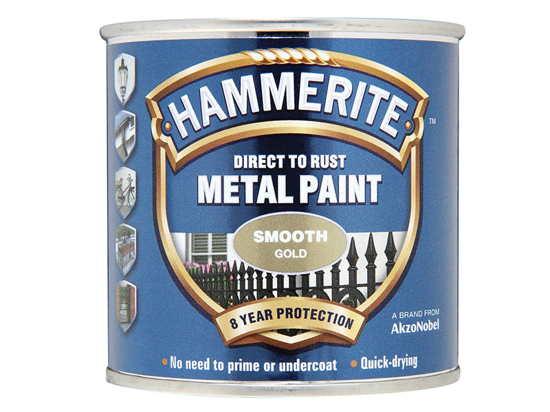 Hammerite Direct to Rust Smooth Finish Metal Paint Gold 250ml HMMSFGO250