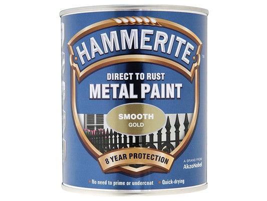 Hammerite Direct to Rust Smooth Finish Metal Paint Gold 750ml HMMSFGO750