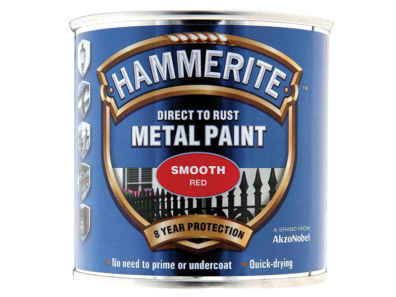 Hammerite Direct to Rust Smooth Finish Metal Paint Red 250ml HMMSFR250