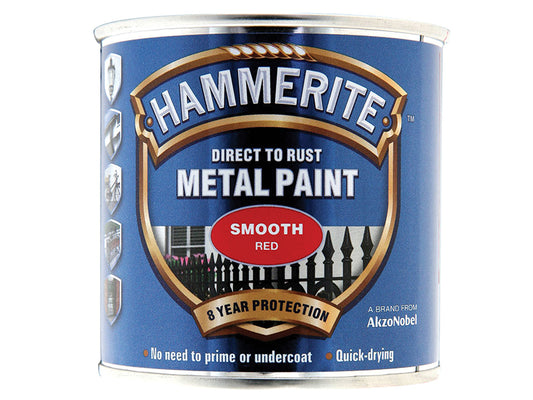 Hammerite Direct to Rust Smooth Finish Metal Paint Red 250ml HMMSFR250