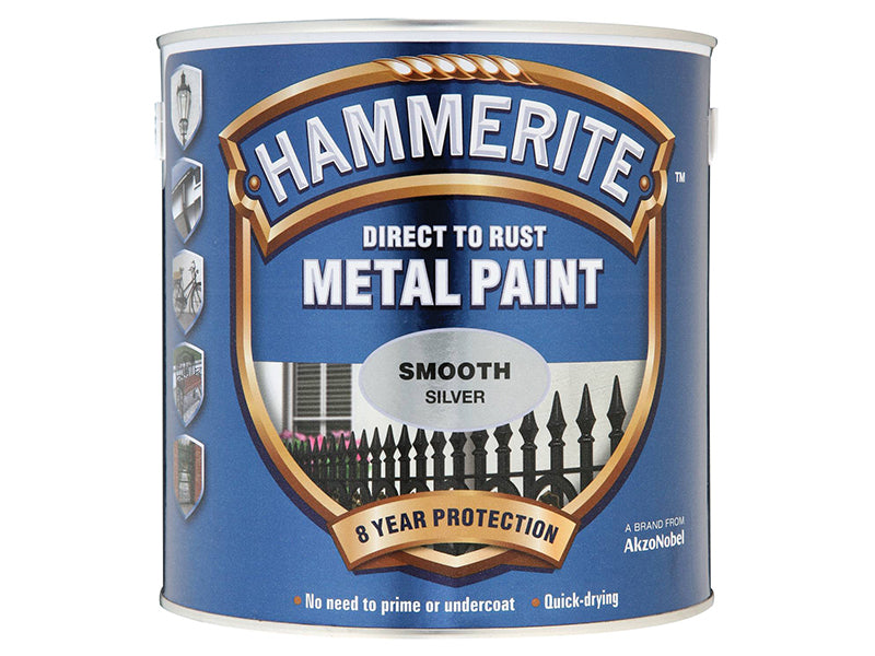 Hammerite Direct to Rust Smooth Finish Metal Paint Silver 2.5 Litre HMMSFS25L