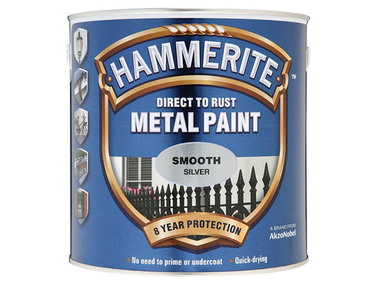 Hammerite Direct to Rust Smooth Finish Metal Paint Silver 2.5 Litre HMMSFS25L