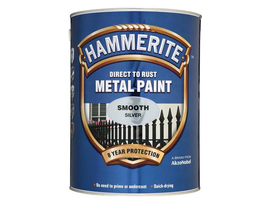 Hammerite Direct to Rust Smooth Finish Metal Paint Silver 5 Litre HMMSFS5L