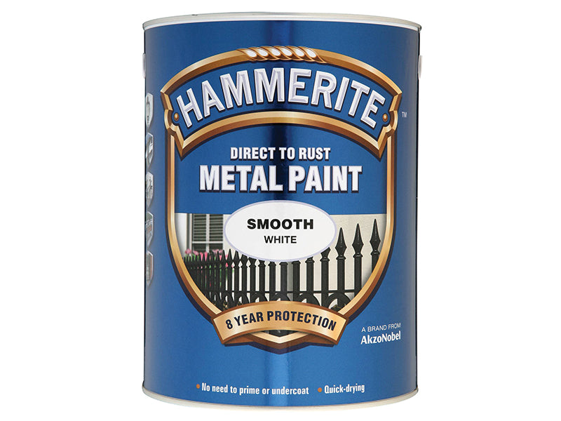 Hammerite Direct to Rust Smooth Finish Metal Paint White 5 Litre HMMSFW5L