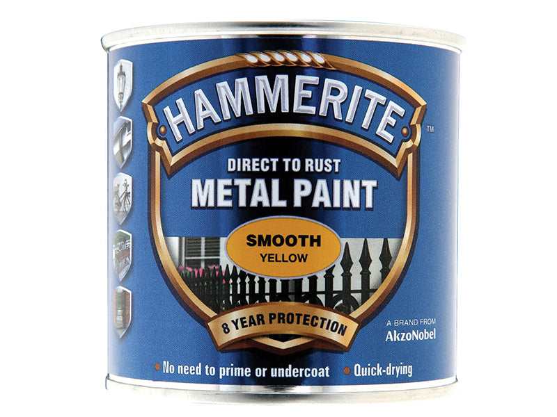 Hammerite Direct to Rust Smooth Finish Metal Paint Yellow 250ml HMMSFY250