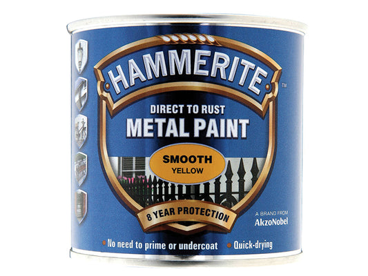 Hammerite Direct to Rust Smooth Finish Metal Paint Yellow 250ml HMMSFY250
