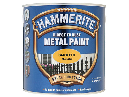 Hammerite Direct to Rust Smooth Finish Metal Paint Yellow 2.5 Litre HMMSFY25L