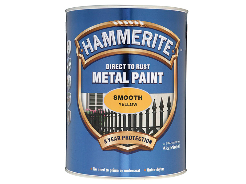 Hammerite Direct to Rust Smooth Finish Metal Paint Yellow 5 Litre HMMSFY5L