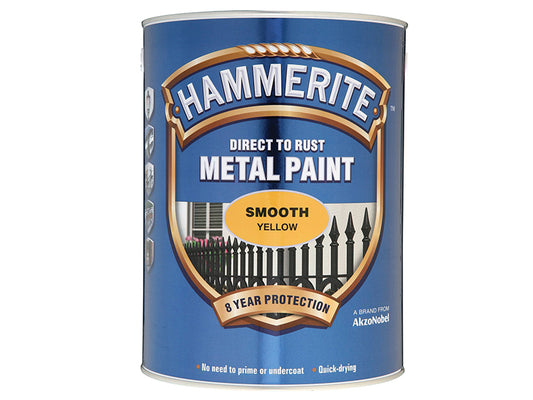 Hammerite Direct to Rust Smooth Finish Metal Paint Yellow 5 Litre HMMSFY5L