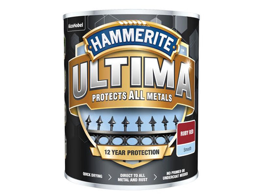 Hammerite Ultima Metal Paint Smooth Ruby Red 750ml HMMUMSRR750