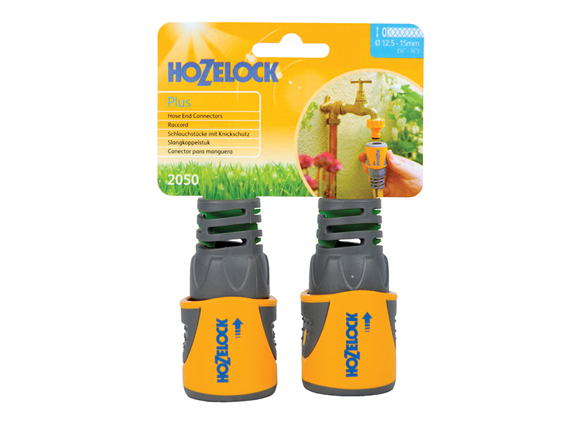 Hozelock 2050 Hose End Connector Plus for 12.5-15mm (1/2-5/8in) Hose (Twin Pack) HOZ2050AV