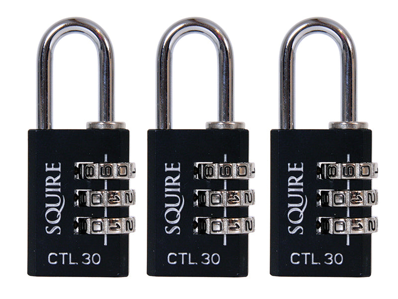 Squire Toughlock Re-Codeable Black Combination Padlock 30mm (Pack of 3) HSQCTL30TR