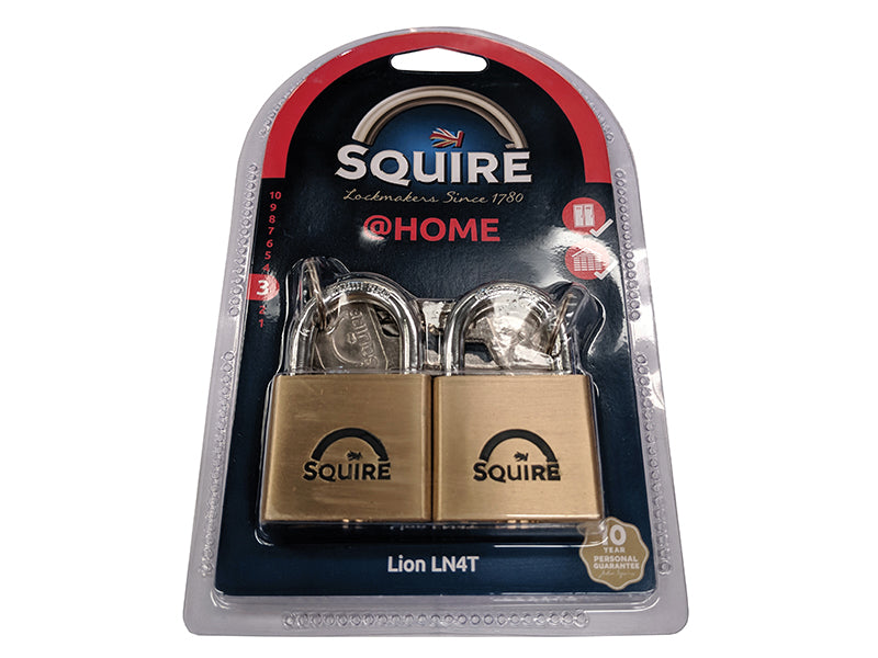 Squire LN4T Lion Brass Padlocks 5-Pin 40mm Twin Pack (2 x LN4KA) HSQLN4T