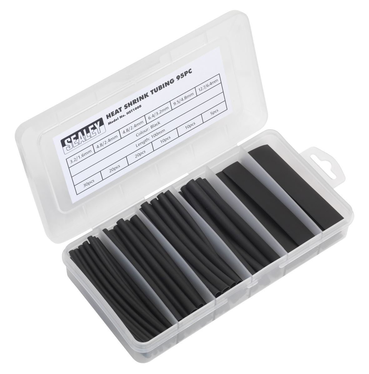 Sealey Heat Shrink Tubing Assortment 95pc 100mm Black HST100B