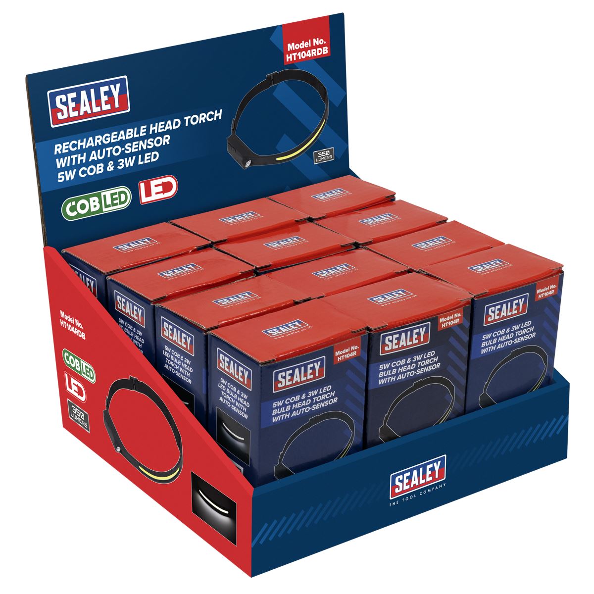 Sealey Rechargeable Head Torch Auto-Sensor 5W COB & 3W LED Box of 12 HT104RDB