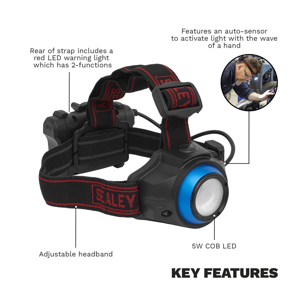 Sealey Head Torch 5W COB LED Auto-Sensor HT111LED