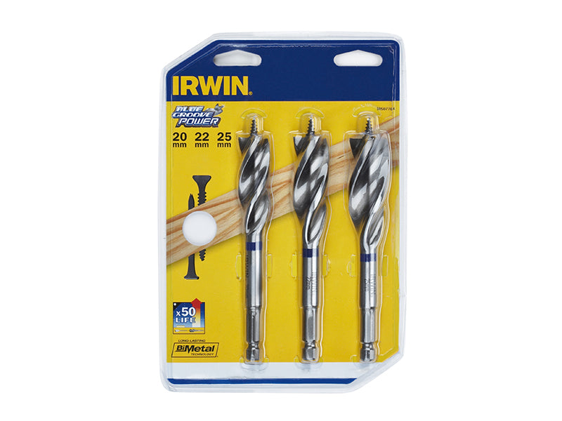 IRWIN Blue Groove Wood Power Bit Set, 3 Piece 20 22 & 25mm IRW10507764