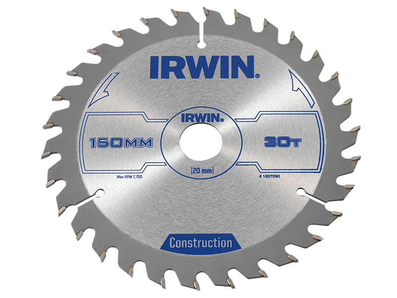IRWIN® Construction Circular Saw Blade 150 x 20mm x 30T ATB IRW1897090