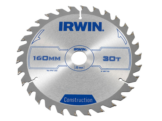 IRWIN® Construction Circular Saw Blade 160 x 20mm x 30T ATB IRW1897192