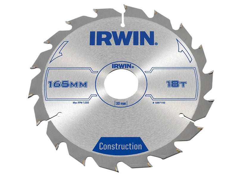 IRWIN® Construction Circular Saw Blade 165 x 30mm x 18T ATB IRW1897193