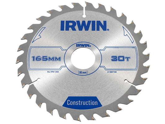 IRWIN® Construction Circular Saw Blade 165 x 30mm x 30T ATB IRW1897194