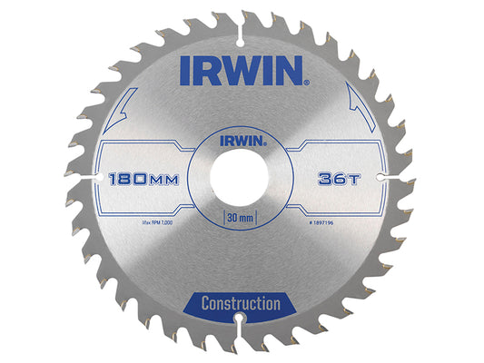 IRWIN® Construction Circular Saw Blade 180 x 30mm x 36T ATB IRW1897196