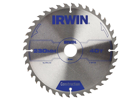 IRWIN® Construction Circular Saw Blade 230 x 30mm x 40T ATB IRW1897206