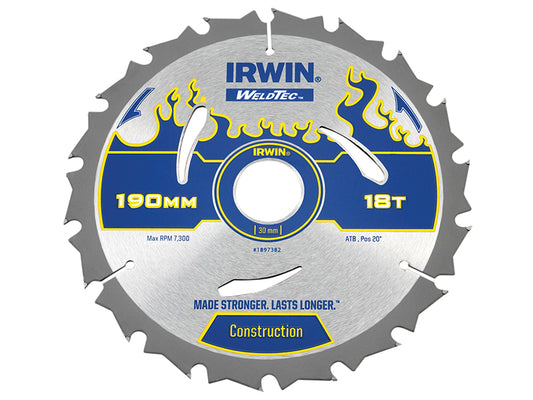 IRWIN® Weldtec Circular Saw Blade 190 x 30mm x 18T ATB IRW1897382